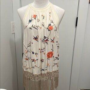 Embroidered Floral Fringe Anthropology top